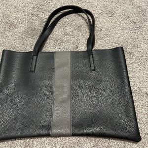 Vince Camuto Luck tote black grey stripe large pebbled vegan leather